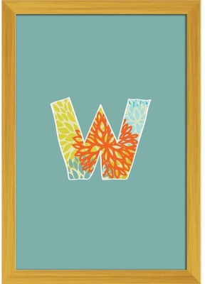 Floral Letter W Paper Poster Golden Frame | Top Acrylic Glass 13inch x 19inch (33cms x 48.3cms) Paper Print(19 inch X 13 inch, Framed)