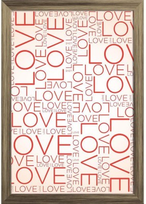 Love Word Collage Paper Poster Antique Golden Frame | Top Acrylic Glass 9inch x 13inch (22.9cms x 33cms) Paper Print(13 inch X 10 inch, Framed)