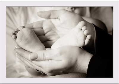 Feet Of Newborn Baby Paper Poster White Frame | Top Acrylic Glass 19inch x 13inch (48.3cms x 33cms) Paper Print(13 inch X 19 inch, Framed)