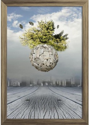 Surrealistic Background Representing A New World Paper Poster Antique Golden Frame | Top Acrylic Glass 9inch x 13inch (22.9cms x 33cms) Paper Print(13 inch X 10 inch, Framed)