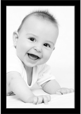 Black & White Portrait Of Smiling Baby Paper Poster Black Frame | Top Acrylic Glass 13inch x 19inch (33cms x 48.3cms) Paper Print(19 inch X 13 inch, Framed)