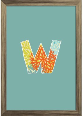 Floral Letter W Paper Poster Antique Golden Frame | Top Acrylic Glass 9inch x 13inch (22.9cms x 33cms) Paper Print(13 inch X 10 inch, Framed)