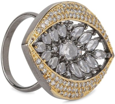 JEWELS GURU JEWELS GURU American Diamond With Kundan Studded Meenakari Adjustable Cocktail Ring Alloy Cubic Zirconia Rhodium Plated Ring