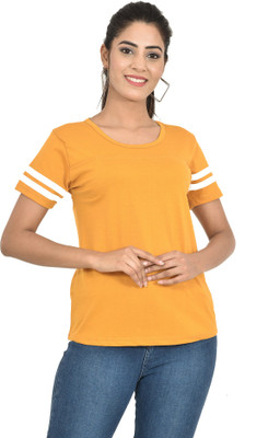 YOUTHQUAKE Striped Women Round Neck Yellow T-Shirt