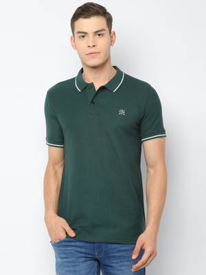 Aditya Birla - abof Solid Men Polo Neck Green T-Shirt