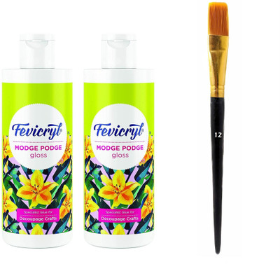 Fevicryl Pidilite Modge Podge Gloss Pack of 2 (120ml each) with 1 Flat Brush (Size -12) for easy and quick application of Modge Podge Gloss