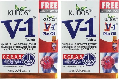 Kudos V-1 Tablets (60 Tablets ,2 Pack) With V-1 Plus Oil and V-1 Jointment Indside the Pack | Relief from Complications due to Joint Pain(Pack of 4)