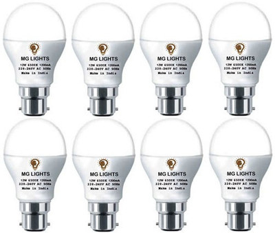 mg lights 12 W Basic Arbitrary B22 LED Bulb(White, Pack of 8)