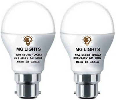 mg lights 12 W Basic Arbitrary B22 LED Bulb(White, Pack of 2)