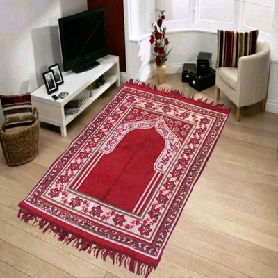 REHAAN Red Chenille Dhurrie(2 ft,  X 4 ft, Rectangle)