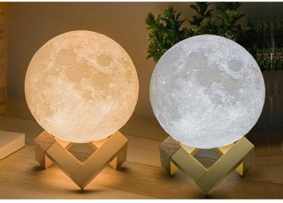 BTG ENTERPRISE 10 cm (Small Size) 3D Rechargeable Moon Lamp with Touch Control Adjust Brightness Moon Light with Stand, 2 Colors Led 3D Print Moon Night Light for Diwali Gift Ideas Art Decoration Night Lamp(10 cm, White, Warm White)