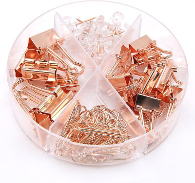 oddpod Premium Series Small Metal Push Pins & Paper Clips Holder Set(Set of 72, Rose Gold)