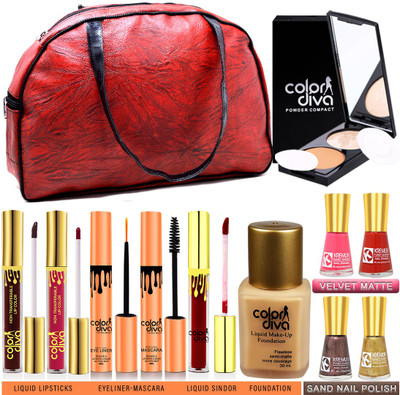 adbeni Karwa Chauth Makeup Combo with Travel Hand Bag, Pack of 12, (GC1428)(12 Items in the set)