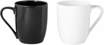 MDNSHO Black White Large Milk Coffee ,Tea Cup 300 ML(Pack of 2 ) Ceramic Coffee Mug(300 ml, Pack of 2)