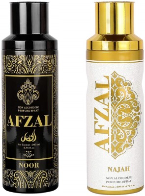 AFZAL Premium Combos Deodorants Noor and Najah Pack of 2 - 200ml each Perfume Body Spray  -  For Men & Women(400 ml, Pack of 2)