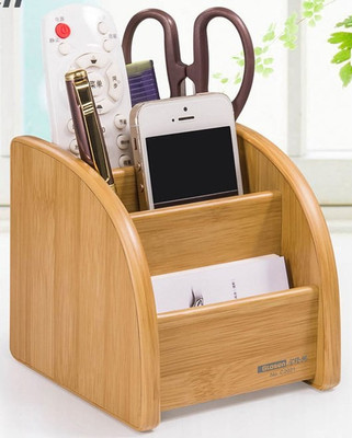 Glosen 3 Compartments Wooden Pen Stand(Brown)