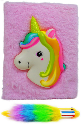 poksi SOFT PINK 3-DUNICORN DIARY A5 Notebook RULED 200 Pages(Yellow, Pink, Pack of 2)