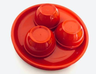 Everbuy Pack of 12 Plastic Red Color Microwave Safe & Unbreakable Round Full Plates with Bowl (Pack of 6 Plates & 6 Bowl Set.- 12 Pieces) Plate Size 11 Inch ,Bowl Capacity 250 ml Dinner Set(Red, Microwave Safe)