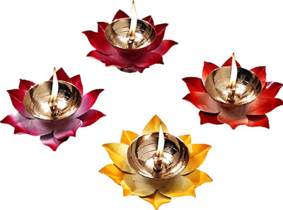 Dharohar The heritage LOTUS SHAPE BRASS AKHAND JYOT/MAHALAXMI POOJAN DIYA-SET OF 4PCS. Brass (Pack of 4) Table Diya Set(Height: 1.5 inch)