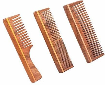 WOODYKRAFT Handmade Natural Pure Healthy Neem Wooden Comb Wide Tooth for Hair Growth,Anti-Dandruff Comb For Women And Men (Mix Combo Pack of 3)