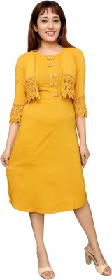 ELENDRA Indi Girls Below Knee Party Dress(Yellow, 3/4 Sleeve)