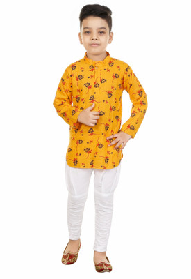 Style Junction Boys Festive & Party Kurta and Pyjama Set(Yellow Pack of 1)