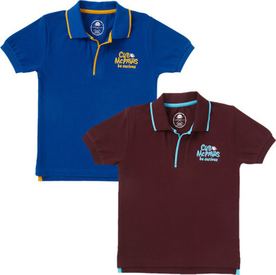 Cub McPaws Boys Embroidered Pure Cotton Regular T Shirt(Multicolor, Pack of 2)