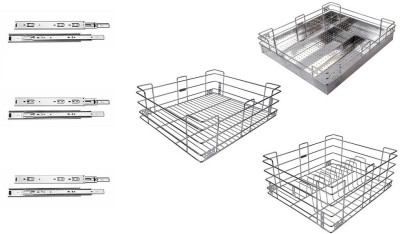 Sanjari Utensil Kitchen Rack Steel stainless steel kitchen basket 19x20 ,3 pc with 3 set- 20 telescopic channel