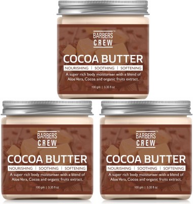 Barbers Crew Raw Organic Cocoa Butter For Stretch Marks & Daily Moisturising Skin, Body, Lips, DIY products-100GM-Packof-3-Jar-(300 g)