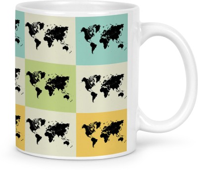 IDREAM Attactive Block Design with World Maps Ceramic Coffee Mug(330 ml)