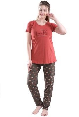 Mahi Fashion Women Printed Red Top & Pyjama Set
