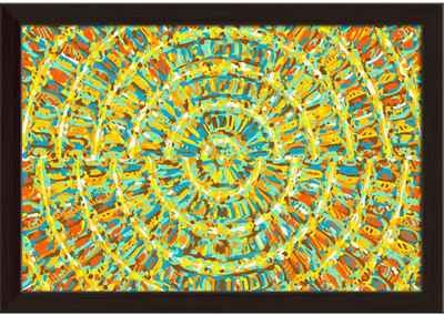 Artzfolio ArtzFolio Blue Yellow & Brown Abstract Painting Background Tabletop Painting Dark Brown Frame 11.5inch x 8inch (29.3cms x 20.3cms) Digital Reprint 8.5 inch x 12 inch Painting(With Frame)