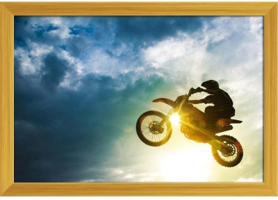 Artzfolio ArtzFolio Motocross Bike Sport Action Jump Tabletop Painting Golden Frame 11.5inch x 8inch (29.2cms x 20.3cms) Digital Reprint 8.5 inch x 12 inch Painting(With Frame)