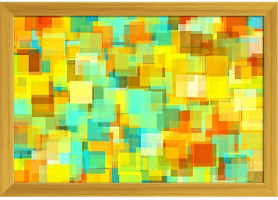 Artzfolio ArtzFolio Blue Yellow & Brown Square Abstract Background Tabletop Painting Golden Frame 11.5inch x 8inch (29.3cms x 20.3cms) Digital Reprint 8.5 inch x 12 inch Painting(With Frame)