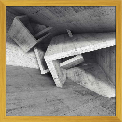 Artzfolio ArtzFolio Abstract Chaotic Cubic Structures D4 Tabletop Painting Golden Frame 14inch x 14inch (35.6cms x 35.6cms) Digital Reprint 14.5 inch x 14.5 inch Painting(With Frame)