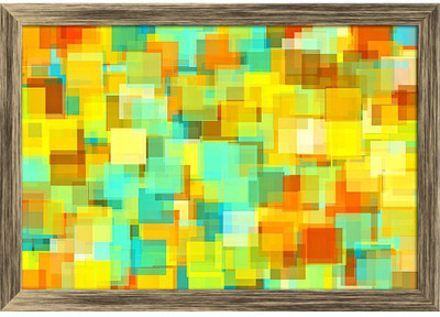 Artzfolio Blue Yellow & Brown Square Abstract Background Tabletop Painting Antique Golden Frame 11.5inch x 8inch (29.3cms x 20.3cms) Digital Reprint 8.5 inch x 12 inch Painting(With Frame)
