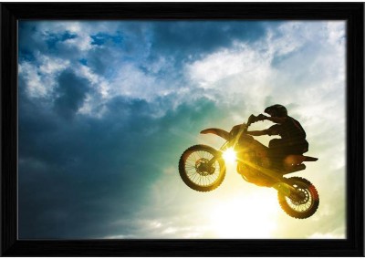 Artzfolio ArtzFolio Motocross Bike Sport Action Jump Tabletop Painting Black Frame 11.5inch x 8inch (29.2cms x 20.3cms) Digital Reprint 8.5 inch x 12 inch Painting(With Frame)