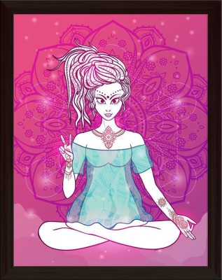 Artzfolio ArtzFolio Girl Meditates in the Lotus Position D2 Tabletop Painting Dark Brown Frame 8inch x 10.1inch (20.3cms x 25.7cms) Digital Reprint 8.5 inch x 10.6 inch Painting(With Frame)