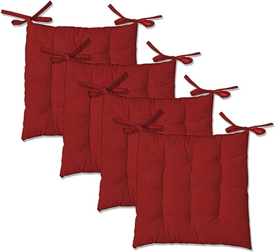 Comfowell Cotton Solid Chair Pad Pack of 4(Maroon)