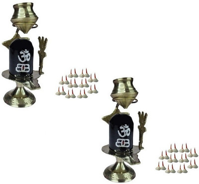 Adhvik Combo Of 2 Pcs Brass ( No 1 ) Small Size Black Shiva Ling Statue For With 2 pcs Phool Batti Cotton Wicks (20 Pcs Wicks in Each Packet) Brass(Multicolor)