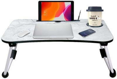 JAYOG ENTERPRISE White-Grey Marble Smart Multi-Purpose Laptop Table with Dock Stand Wood Portable Laptop Table(Finish Color - Multi)