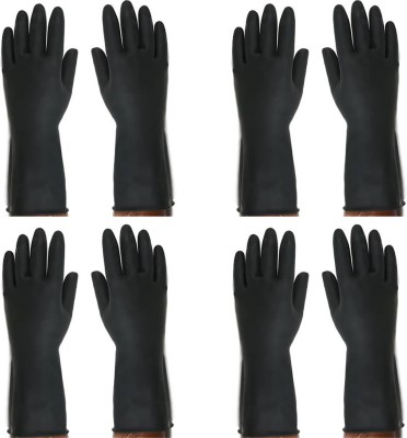 Safies Black Rubber Safety Hand Gloves For Men & Women For Outdoor Protection Pack of 4 Pairs. Rubber  Safety Gloves(Pack of 8)