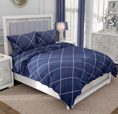 RRC King Cotton Duvet Cover(Dark Blue, White)