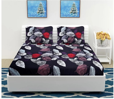 AMORET 240 TC Polycotton Double Printed Flat Bedsheet(Pack of 1, Red,Black)