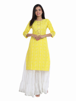 Sommelite Women Printed Straight Kurta(Yellow)