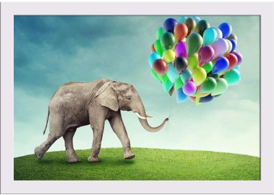 Elephant D7 Paper Poster White Frame | Top Acrylic Glass 19inch x 13inch (48.3cms x 33cms) Paper Print(13 inch X 19 inch, Framed)