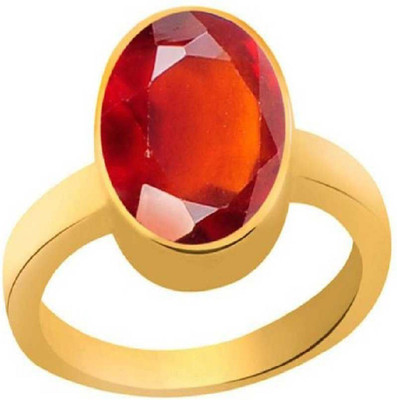 KUNDLI GEMS Gomed Stone Ring Natural Garnet 7.25 ratti stone Astrological & Certified for unisex Stone Garnet Gold Plated Ring