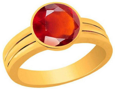 RATAN BAZAAR Gomed Ring Unheated & Untreated Stone Garnet 6.00 ratti Astrological Purpose for Men & women Stone Garnet Gold Plated Ring