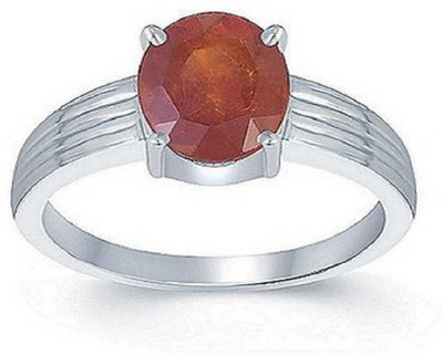 RATAN BAZAAR Gomed/Garnet Stone Ring Natural 7.25 ratti Stone Certified Astrological For Unisex Stone Garnet Silver Plated Ring