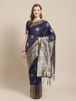 Divastri Printed Daily Wear Pure Silk Saree(Dark Blue)